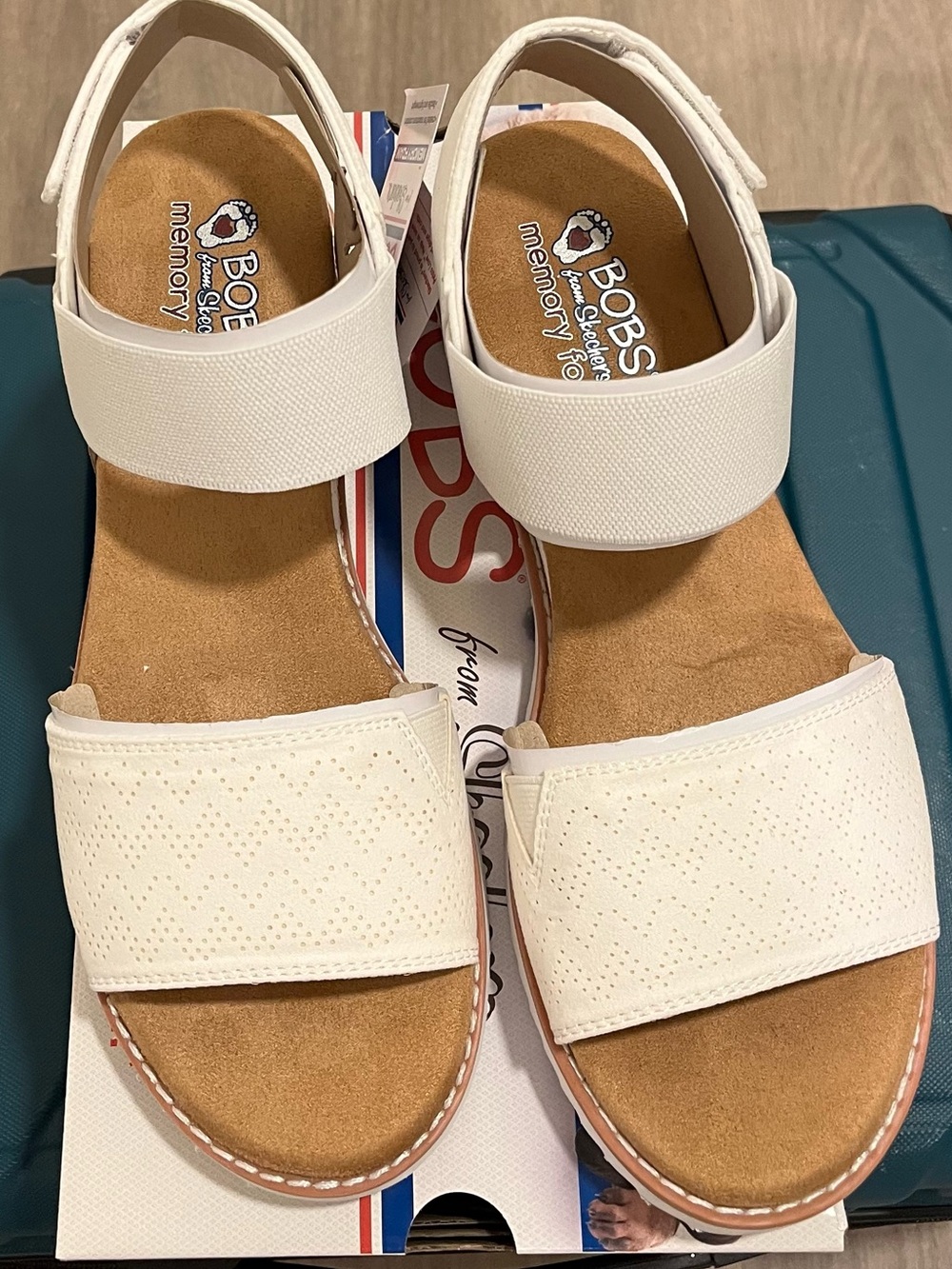 Skechers Women's White Two-Strap BOBS Memory Foam Sandals